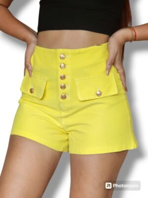 SHORT AMARILLO BOTONES DORADOS SHALLO