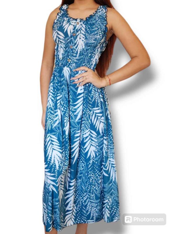 VESTIDO AZUL OSCURO DE ESTAMPADO HOJAS VAHL30