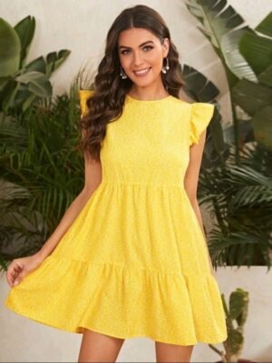 VESTIDO AMARILLO CON FLORECITAS BLANCAS AVVAF