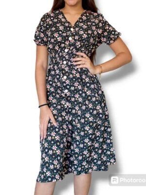 VESTIDO NEGRO LARGO ESTAMPADO FLORES AVENGF