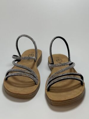 SANDALIAS NEGRAS TRES TIRAS CON DIAMANTE ASNCB