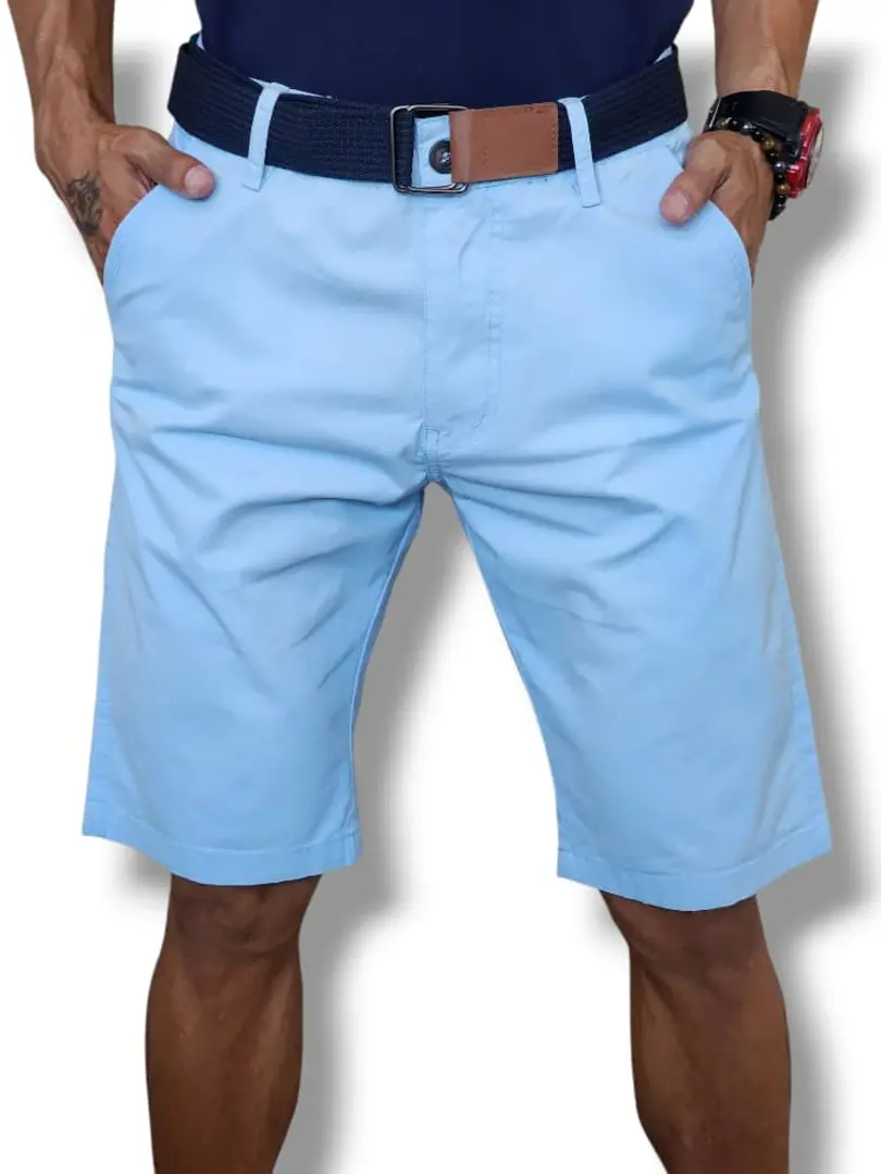 BERMUDA DE TELA AZUL CON CINTO BMCE