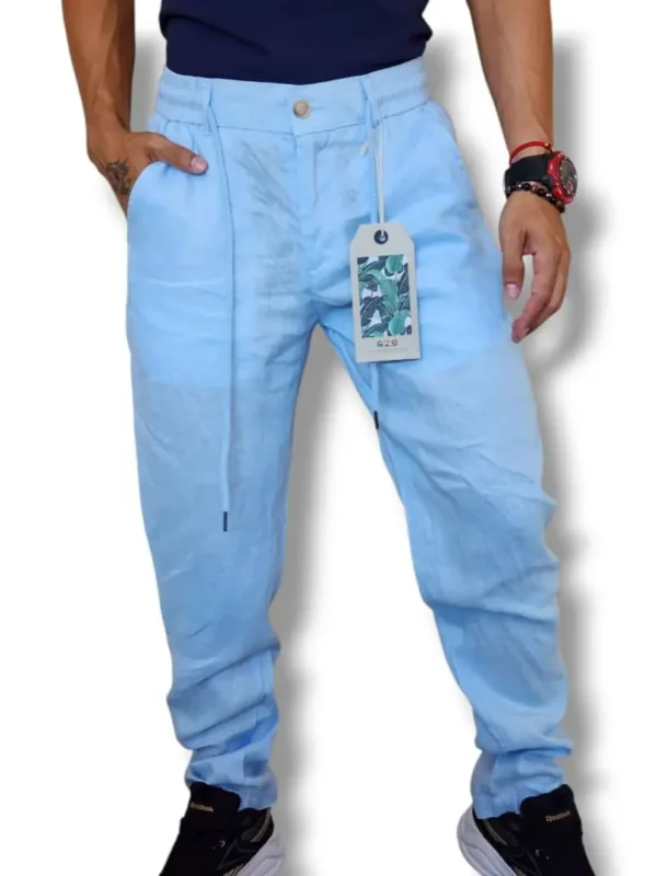 PANTALÓN DE LINO AZUL PLAZ