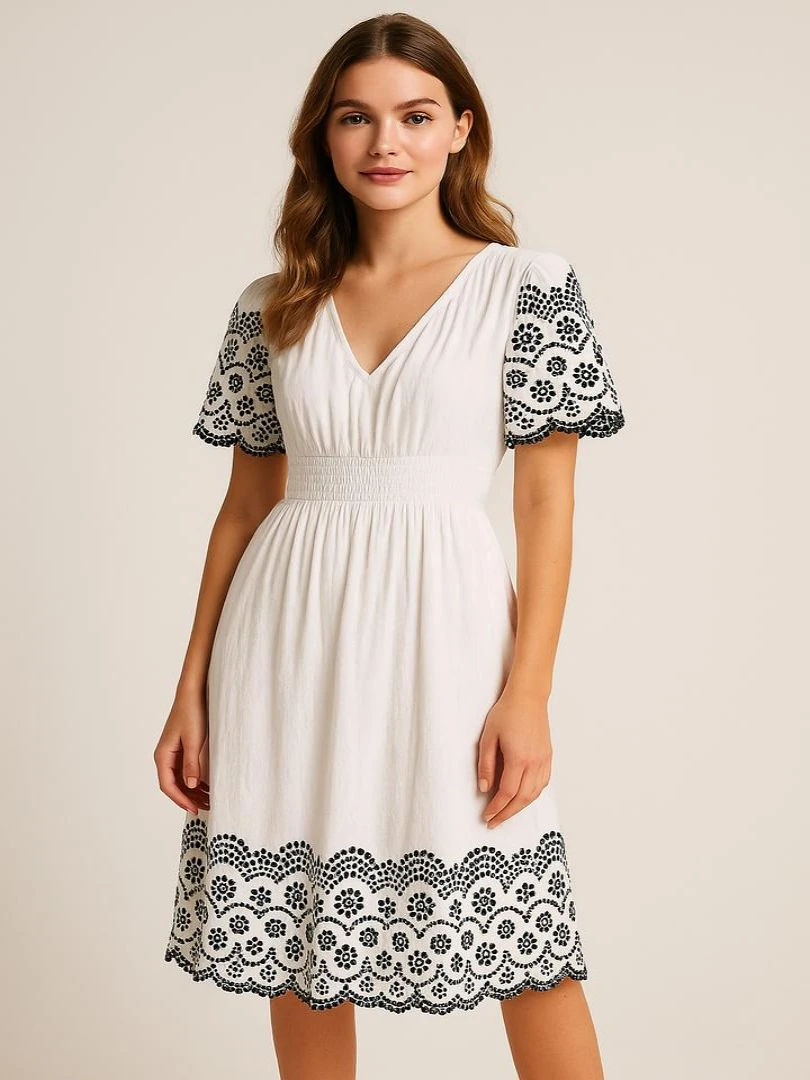 VESTIDO BLANCO CON ESTAMPADO NEGRO VTD62