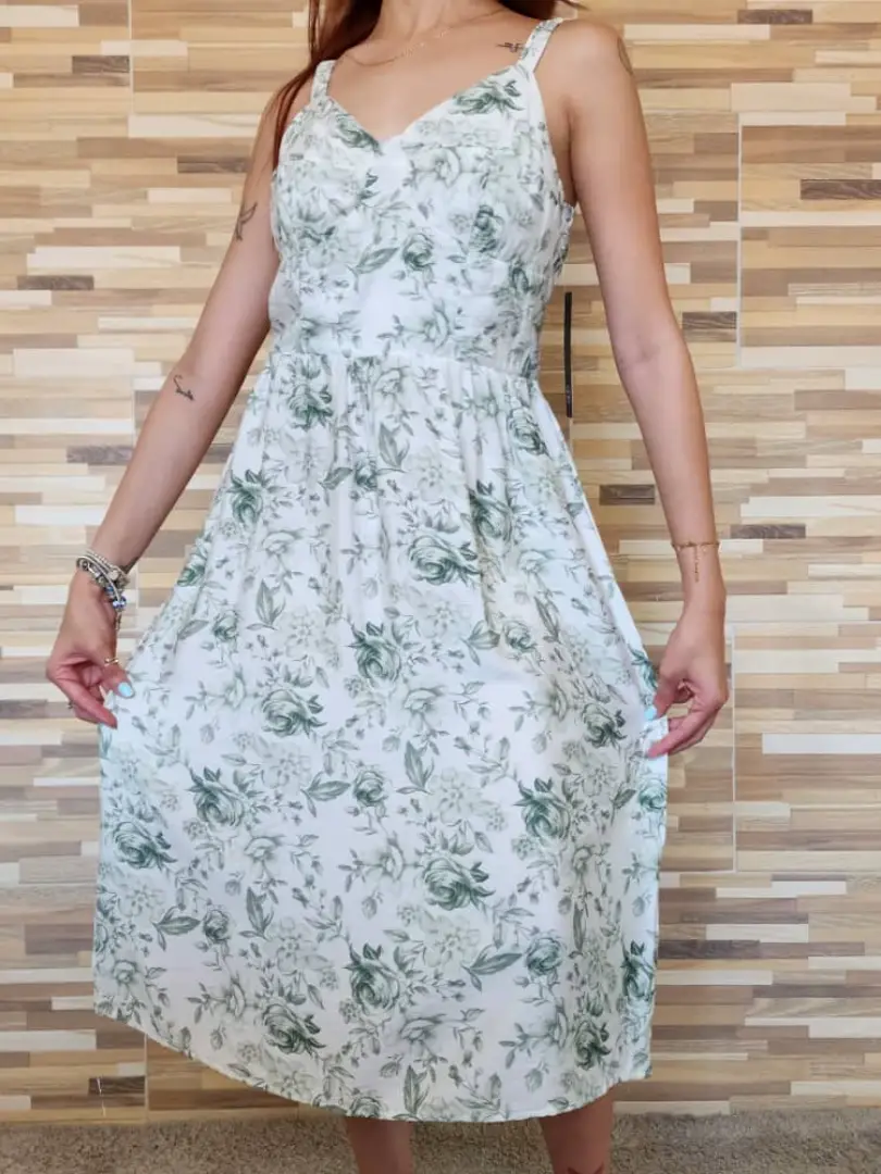 VESTIDO BLANCO ESTAMPADO VERDE VDO15