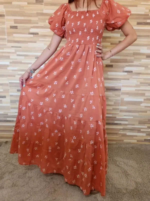 VESTIDO NARANJA ESTAMPADO BLANCO VDO9
