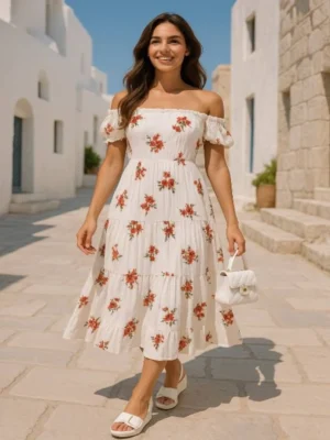 VESTIDO BLANCO CON FLORES VTD176