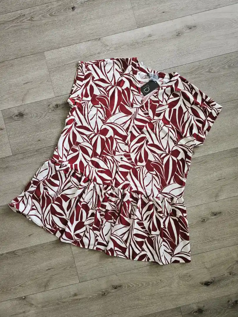 VESTIDO BLANCO HOJAS ROJAS VTD275