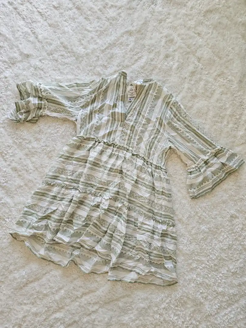 VESTIDO BLANCO RAYAS VERDES VTD281