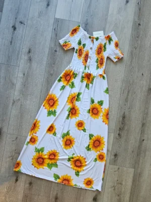 VESTIDO BLANCO FLORES AMARILLAS VTD316