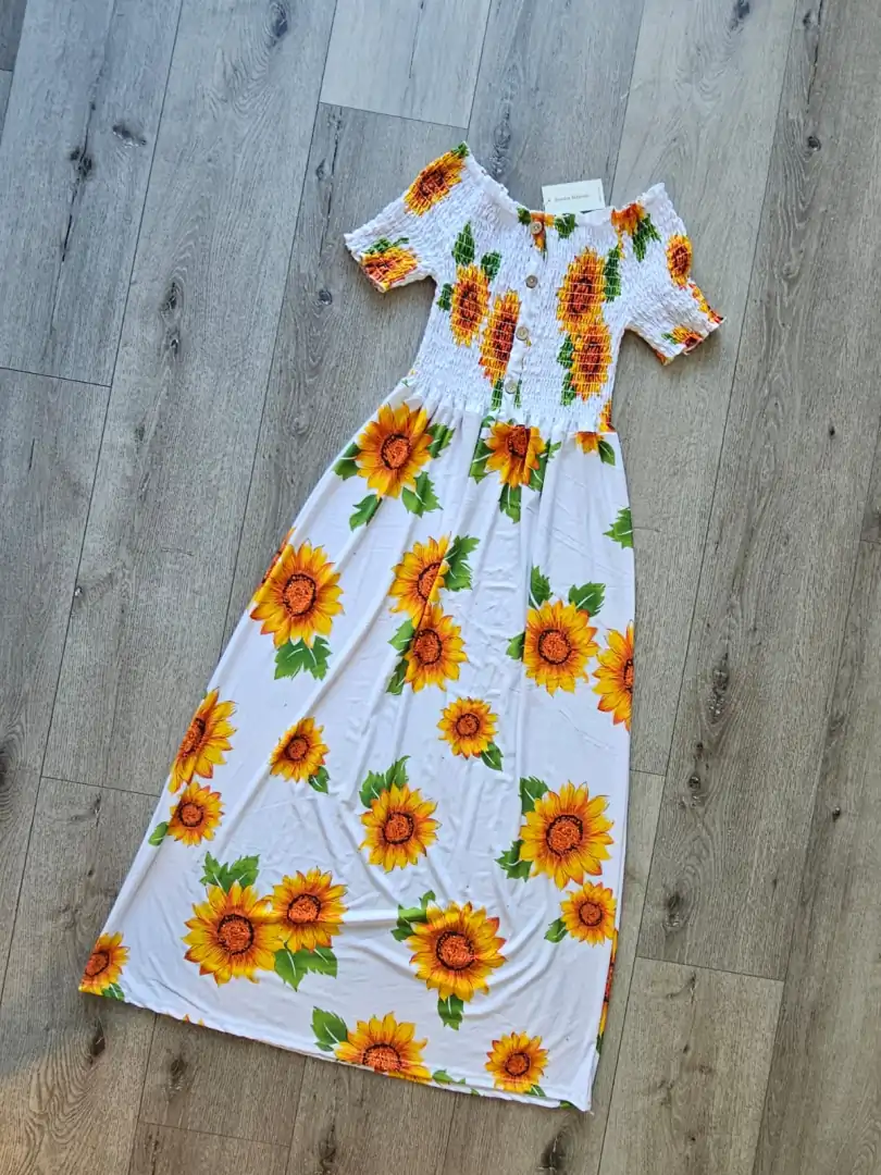 VESTIDO BLANCO FLORES AMARILLAS VTD316