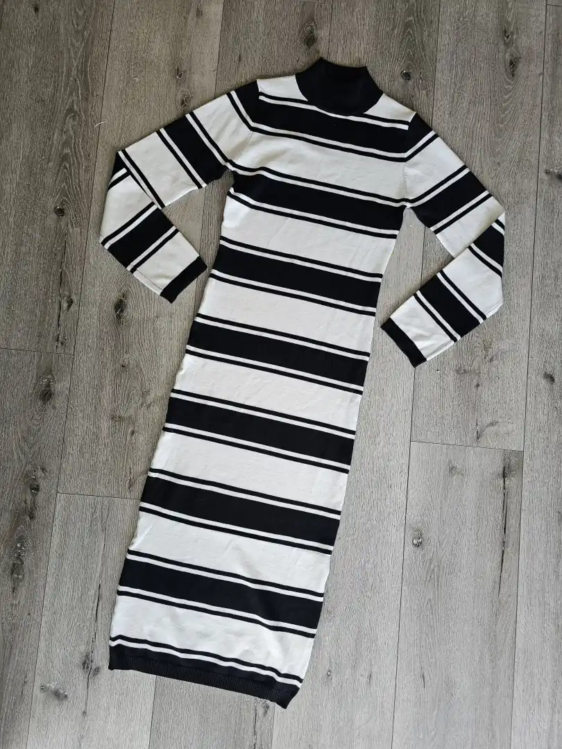 VESTIDO BLANCO NEGRO RAYADO VTD399