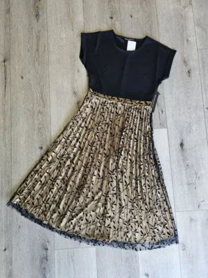 VESTIDO NEGRO DORADO VTD385