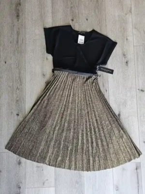 VESTIDO NEGRO DORADO VTD409