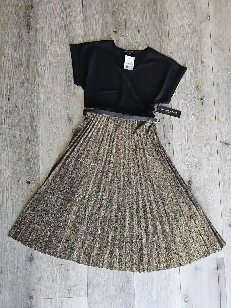 VESTIDO NEGRO DORADO VTD409